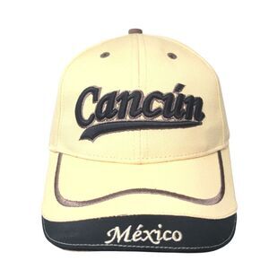 Cancun Mexico Slideback Hat Tan One Size Adjustable Embroidered Chichen-Itza